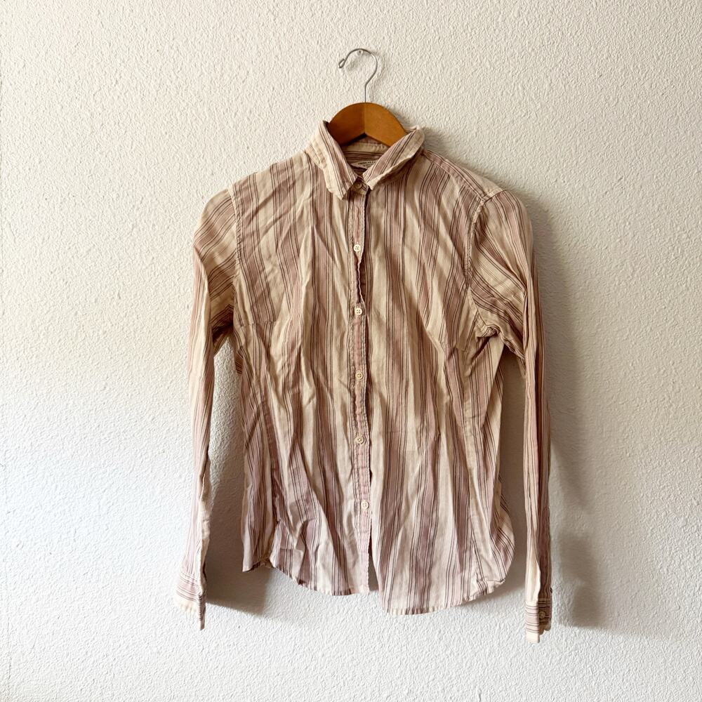 American Eagle Blouse Womens 4 pink striped button up long sleeve business work